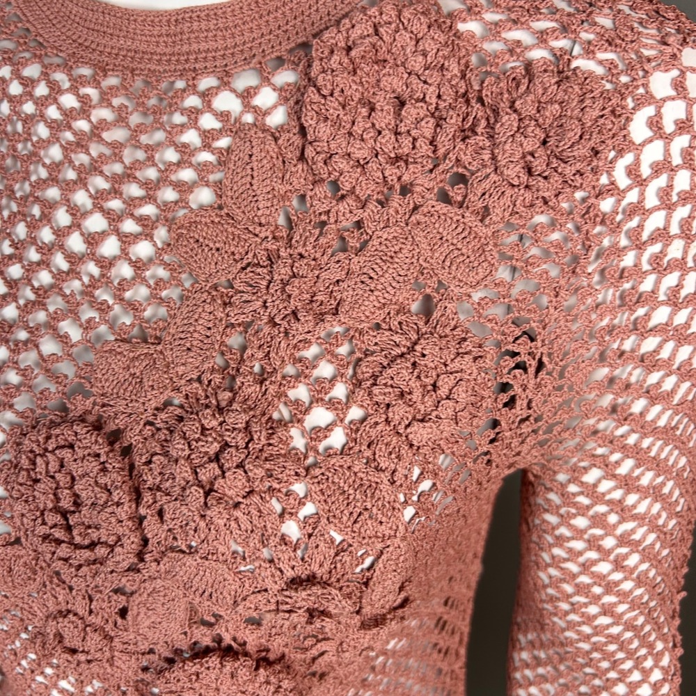 All over net crochet top Large Y2k Arden B Long Sleeve Flower Pink Cottagecore - Picture 9 of 10